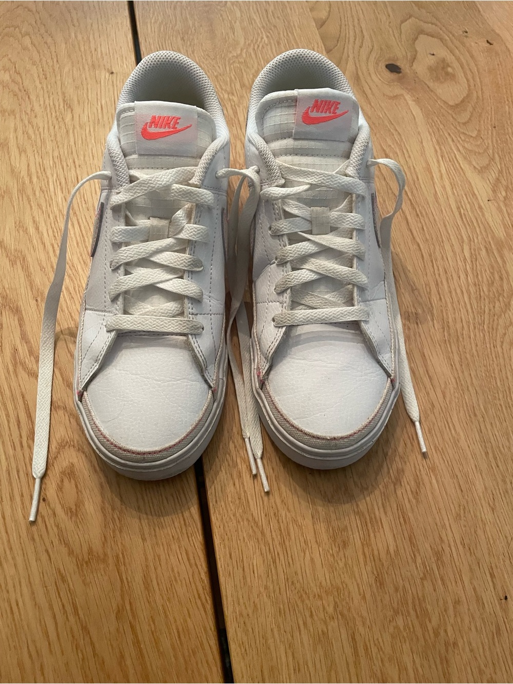 Nike Women’s Legacy Court White Sneakers with Pink Swoosh